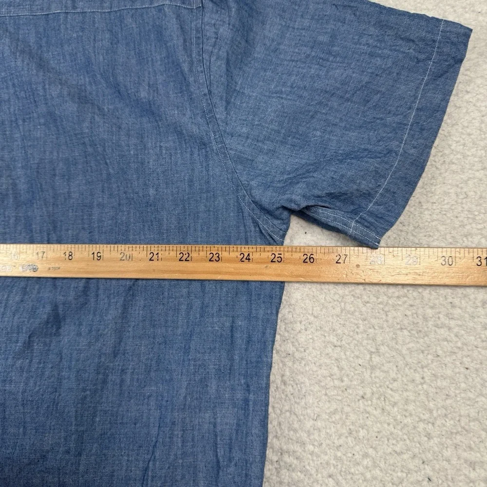 J. McLaughlin Shirt Mens M Blue Chambray Button Front Cotton Casual Short Sleeve